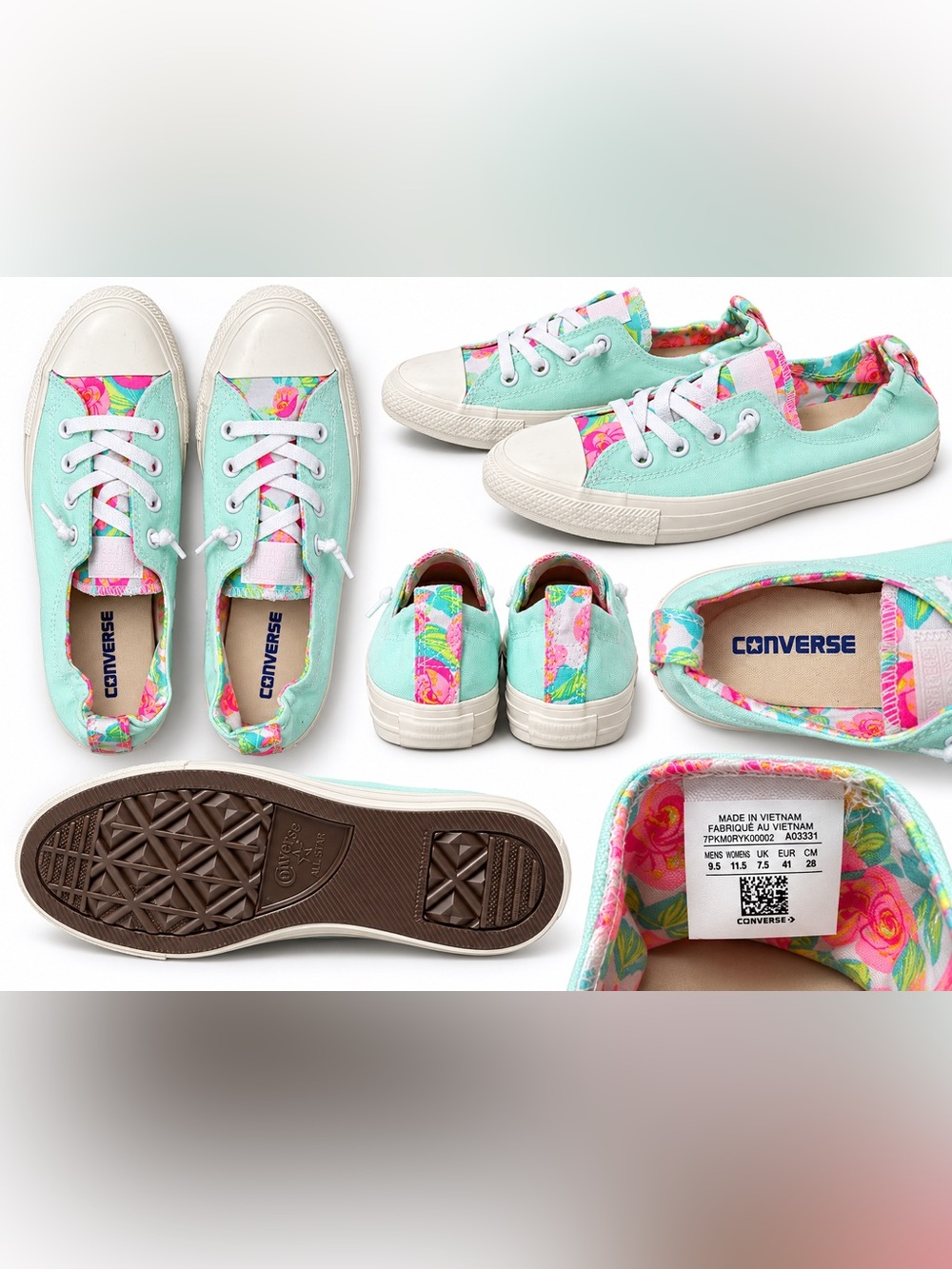 Converse Women’s Floral Mint Low Top Sneakers Size 9.5 Preowned Great Condition